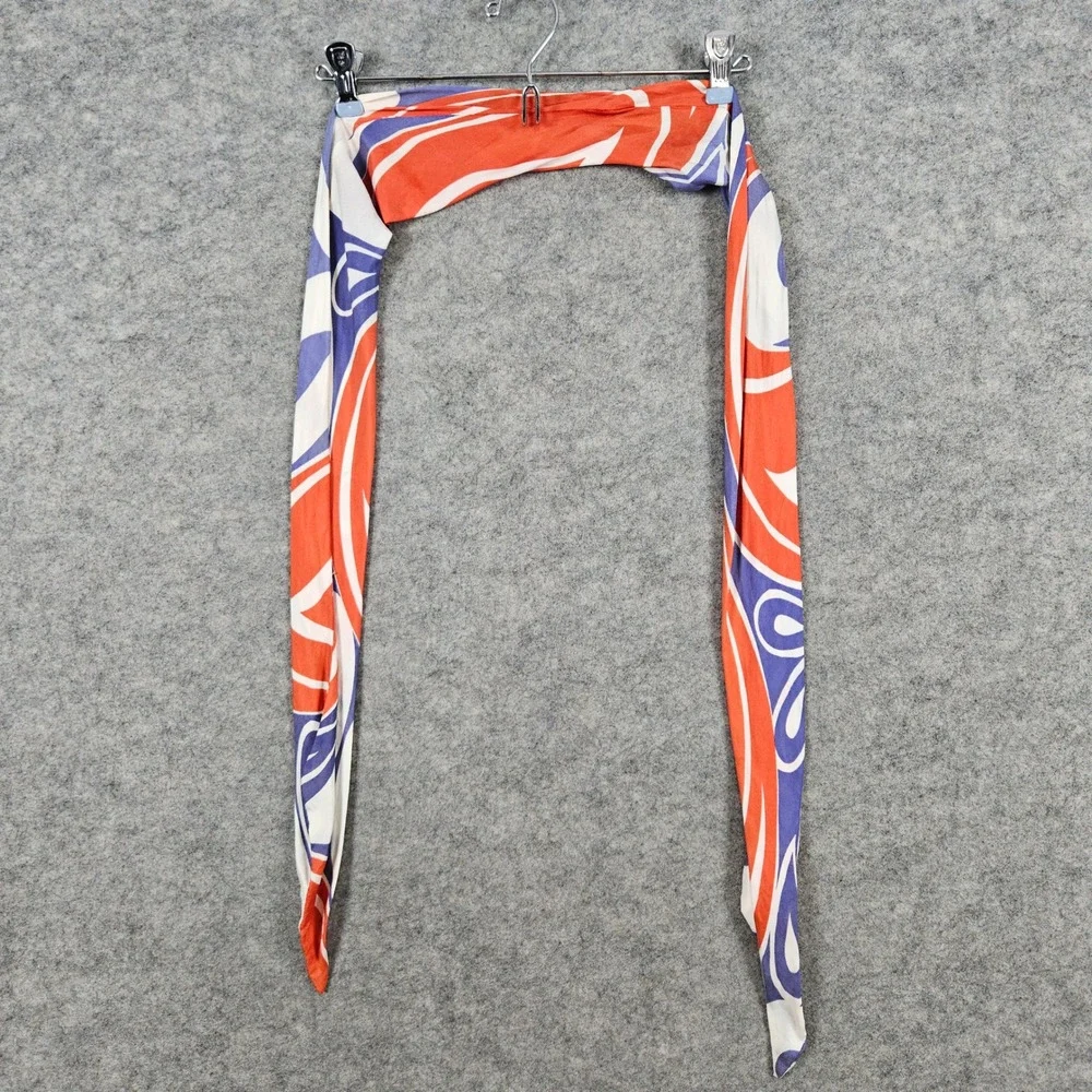 Unbranded Head Neck Scarf Silk Blend Orange Blue White Abstract Print FLAWED